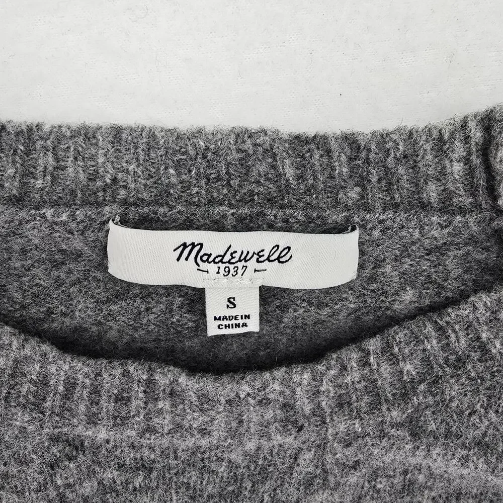 Madewell NY Merino Wool Leather Crewneck Sweater Gray S
